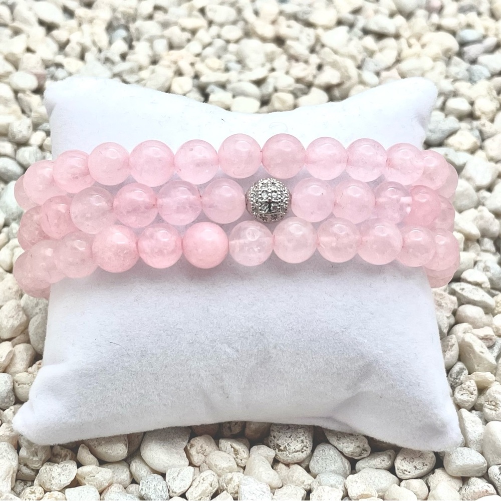 Aura Pink Rose Quartz Beaded Bracelet with Silver Charm New‎ In Box